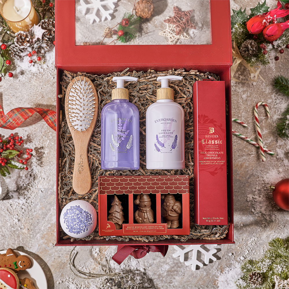 Festive Lavender and Milk Chocolate Gift – how the gift is presented