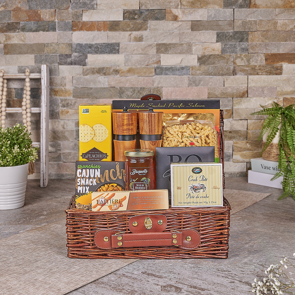Maple Salmon & Pasta Gift Basket – how the gift is presented