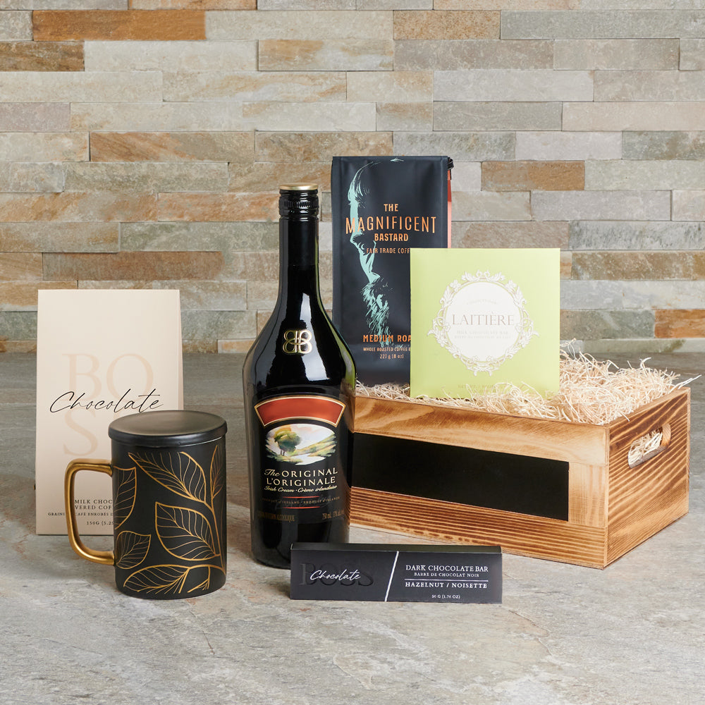 Bailey's Irish Cream and Coffee Basket – how the gift is presented