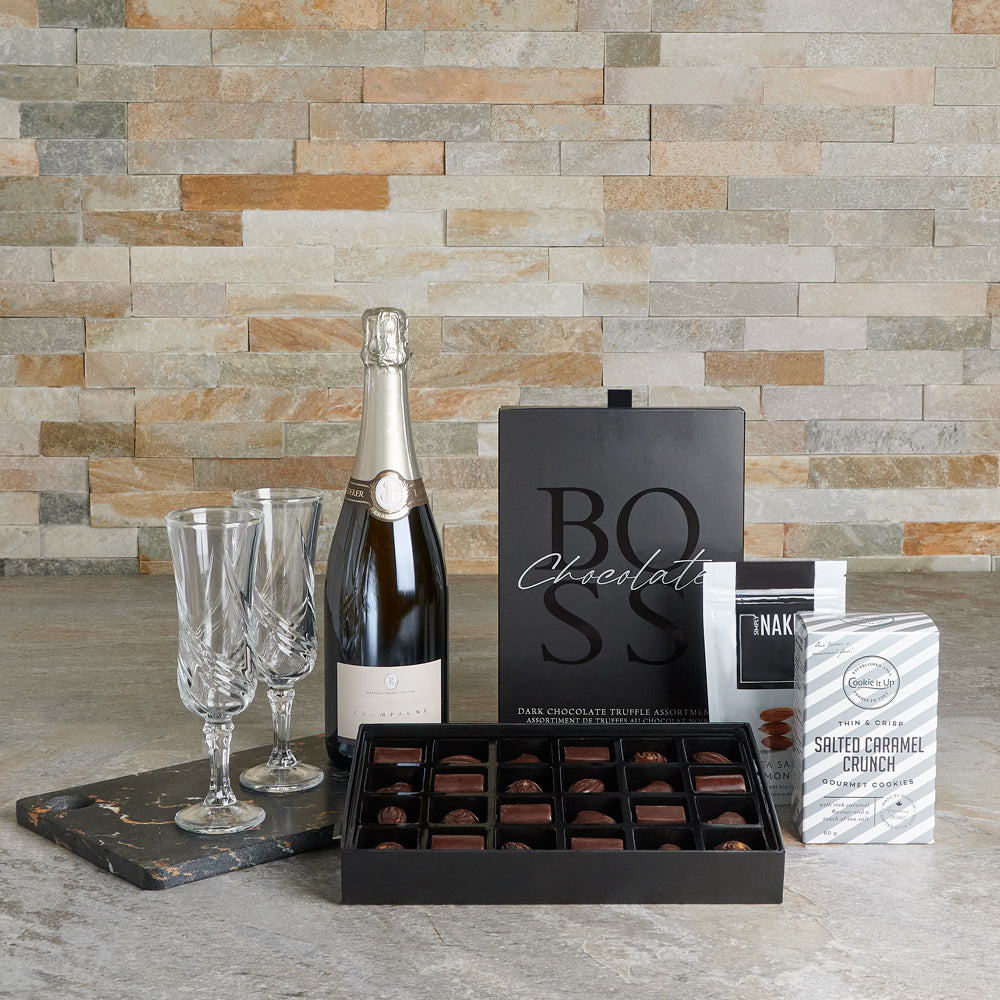 Sparkling Wine Gift with Almond Snacks – how the gift is presented
