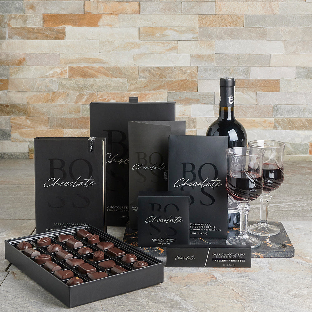 Wine Gift with Dark Chocolate Bars – how the gift is presented