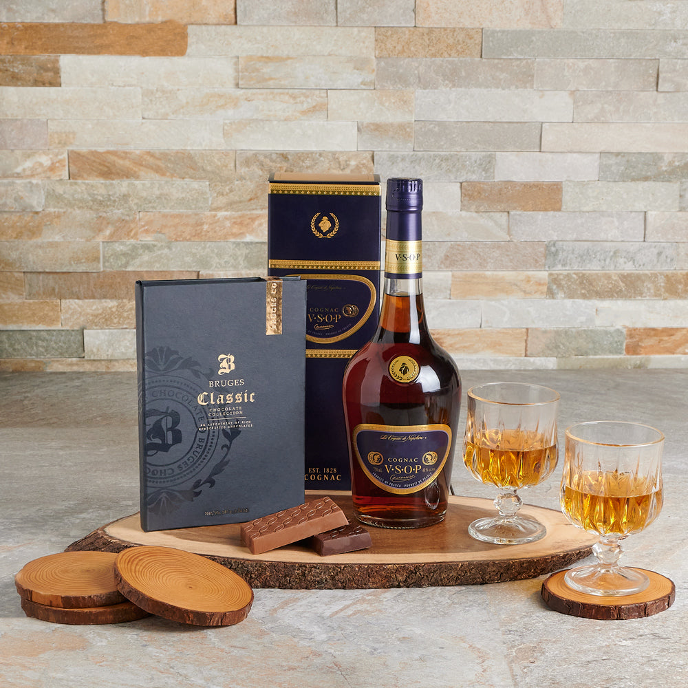 Vodka and Bruges Chocolate Collection Gift Basket – how the gift is presented