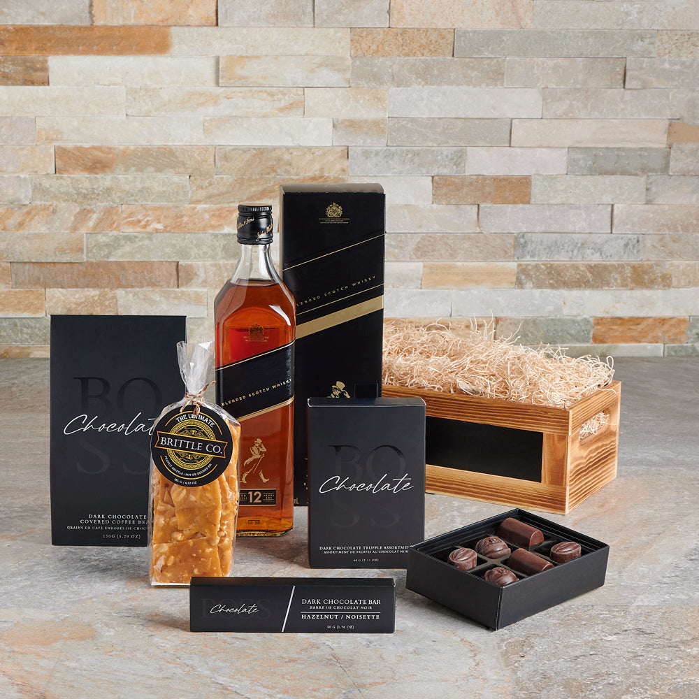 Whiskey with Peanut Brittle and Chocolate – how the gift is presented