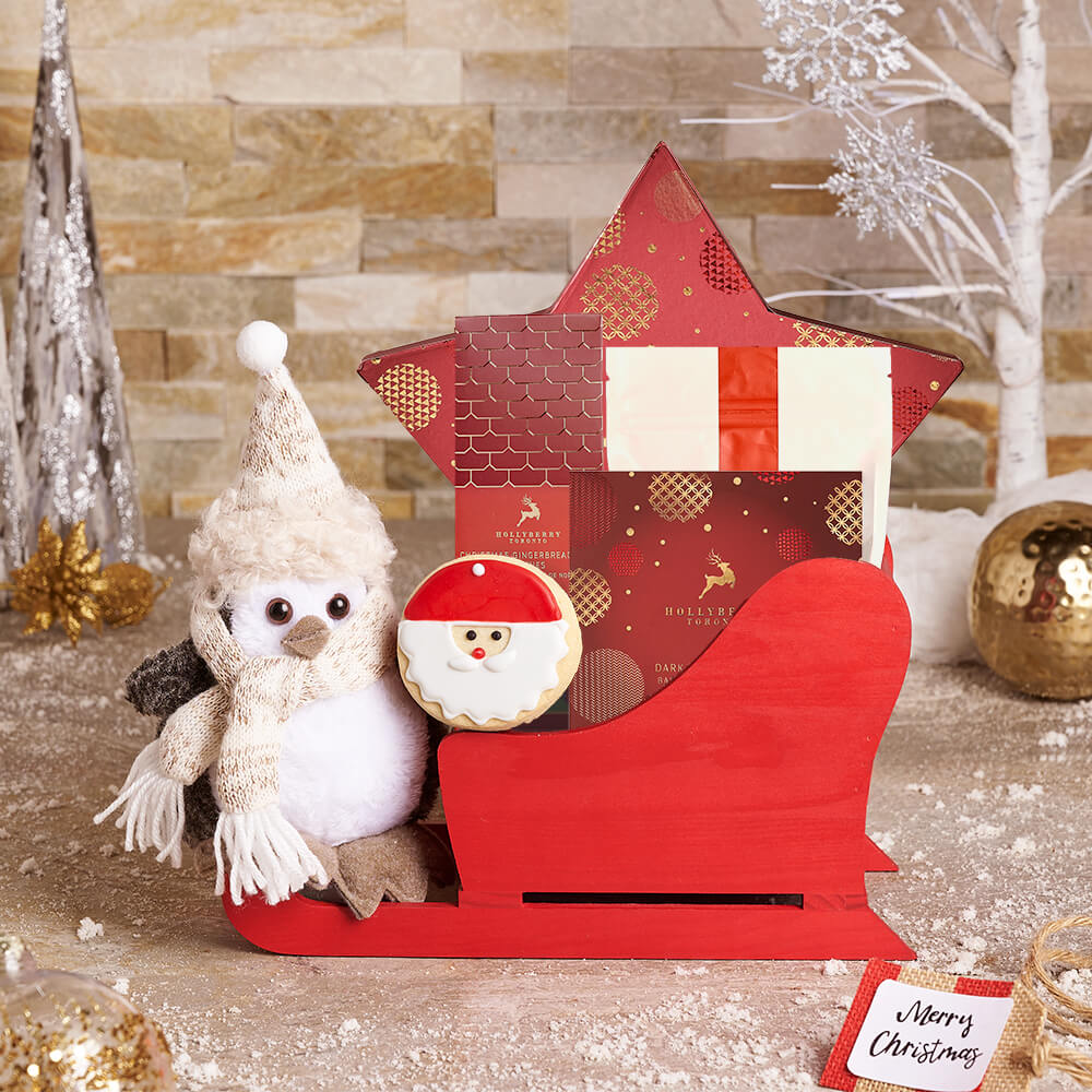 Festive Red Sled Treat Basket – how the gift is presented