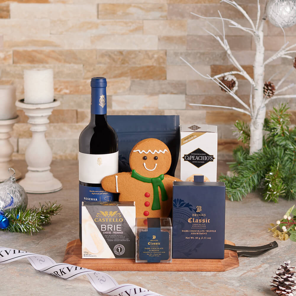 Chocolate and Wine Holiday Gift Basket, USA – how the gift is presented