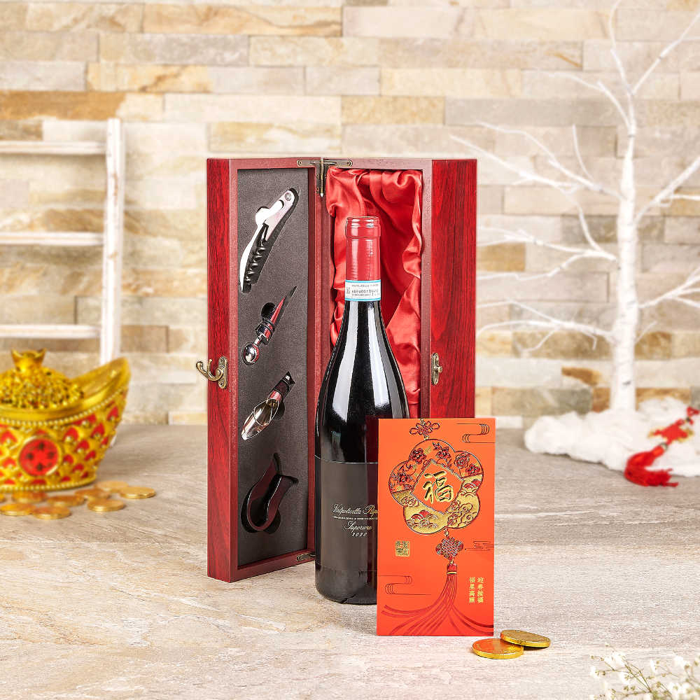 Wine Presentation Basket with Coins – how the gift is presented