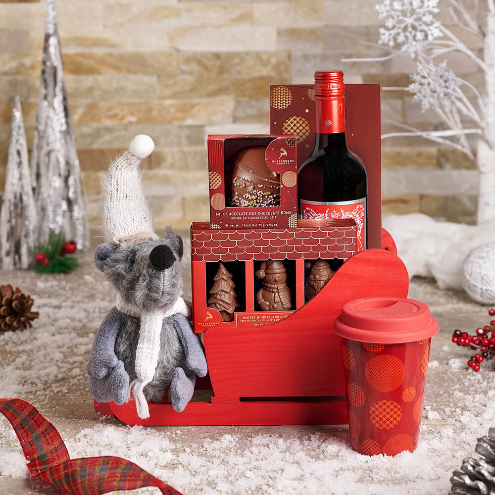 Christmas Wine Gift Set in Sleigh – how the gift is presented
