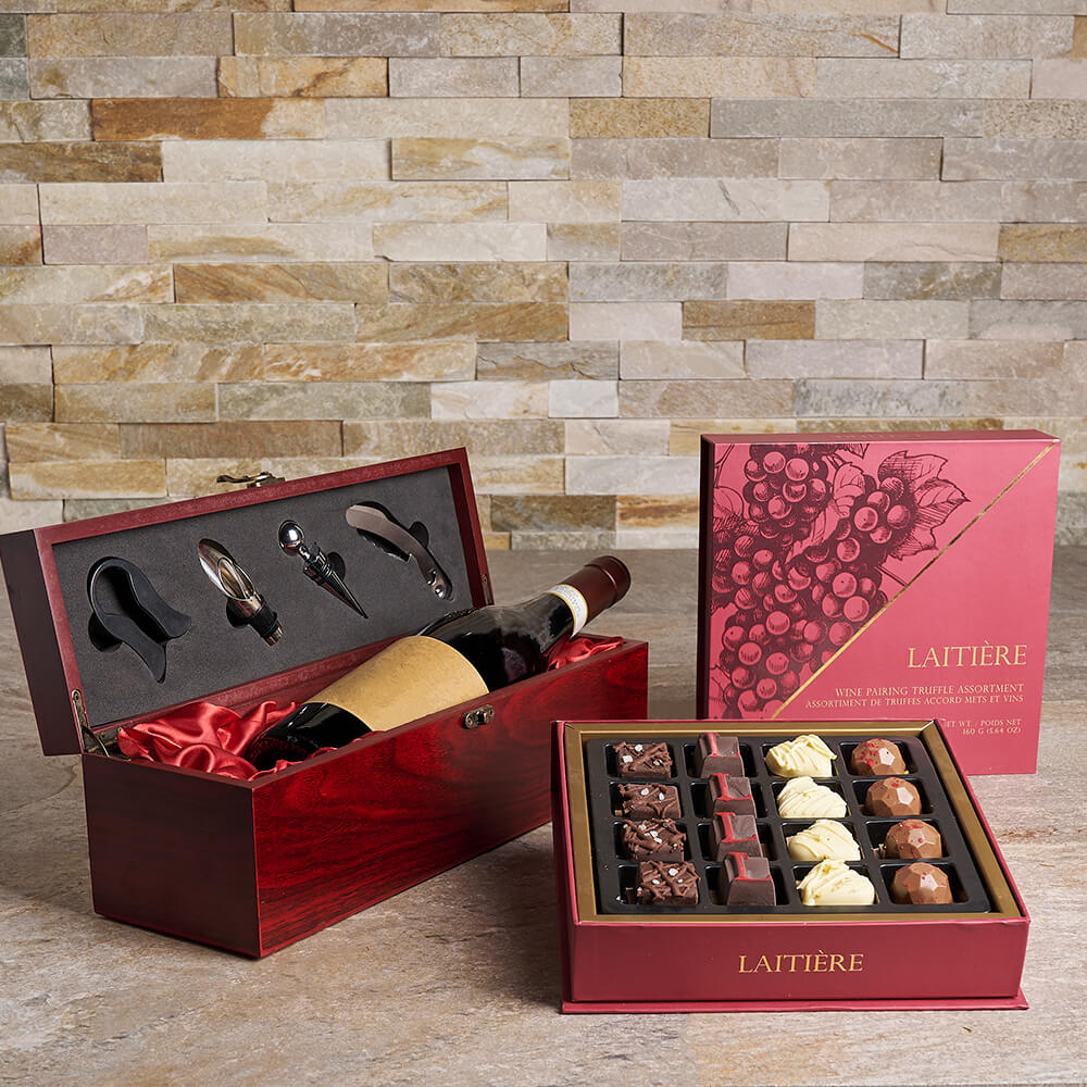 Wine and Truffle Treat Basket – how the gift is presented