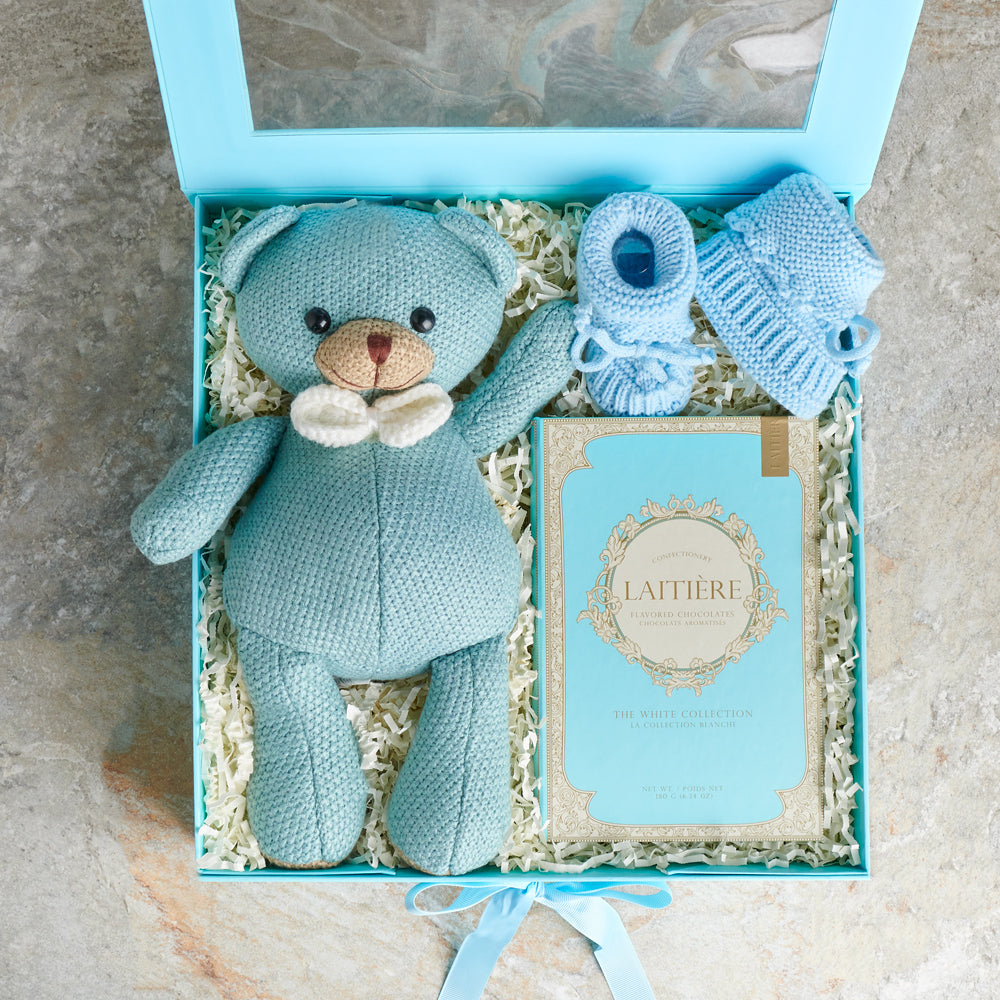Sweet Blue Baby Boy Bear Gift Box – how the gift is presented