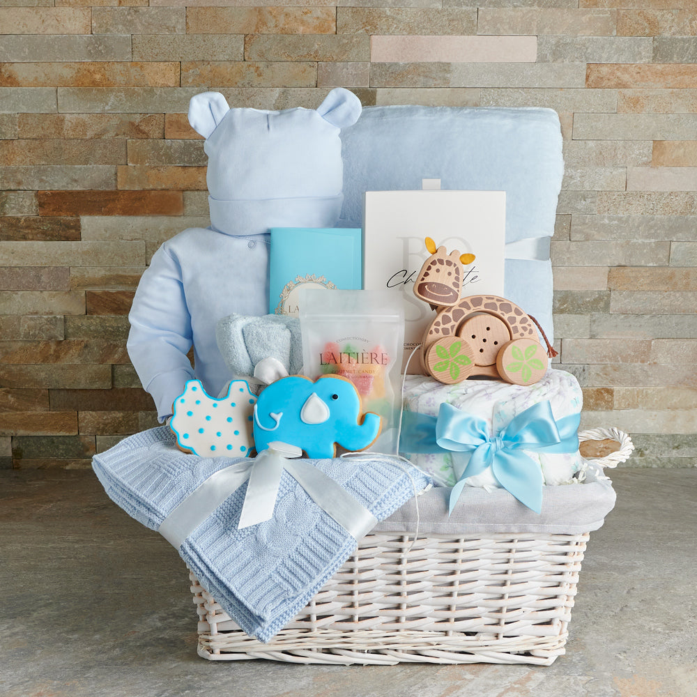 Newborn Baby Boy Essentials Basket – how the gift is presented