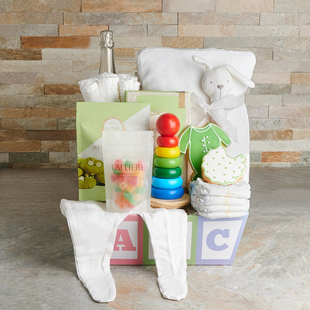 Sparkling Wine and Baby Blanket Gift – how the gift is presented
