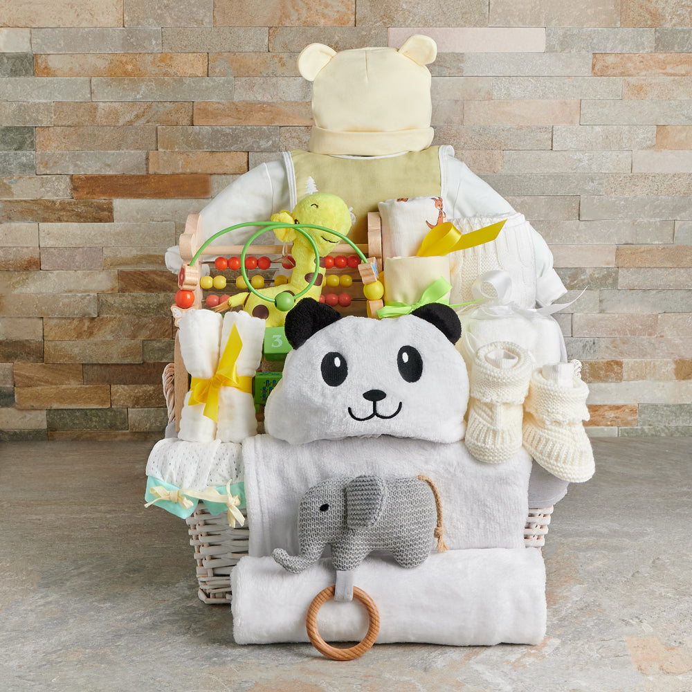 White Rectangular Baby Basket – how the gift is presented