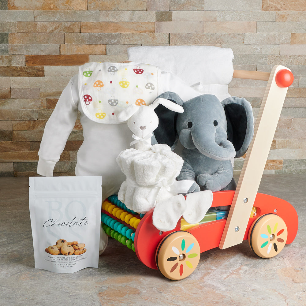 Baby Blanket and Elephant Gift Basket – how the gift is presented