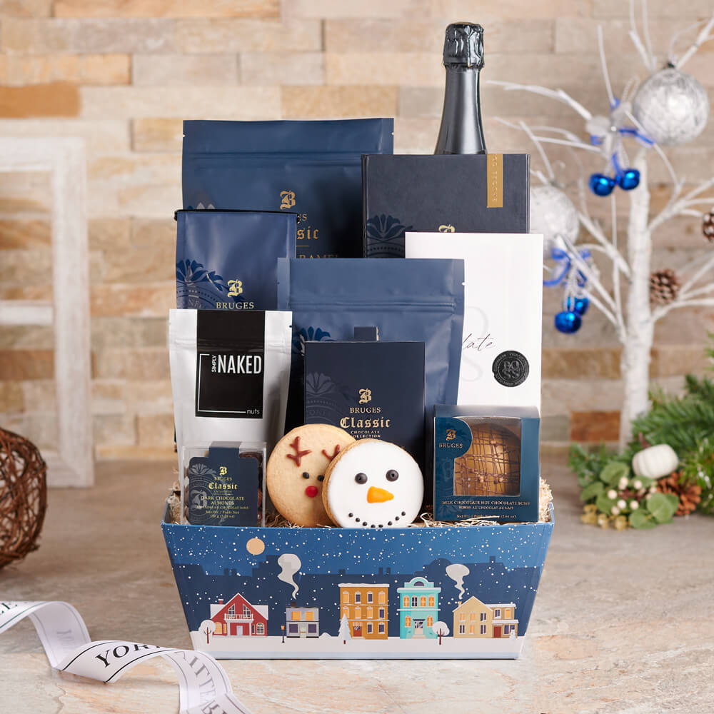Winter Holiday Sparkling Wine Basket – how the gift is presented