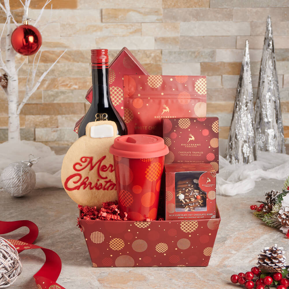 Liquor and Seasonal Treats Basket – how the gift is presented