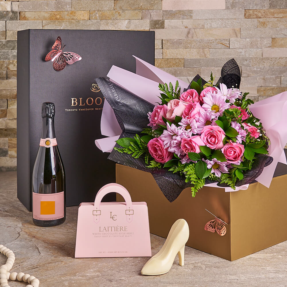 Stunning Champagne & Bouquet Set, champagne gift, champagne, sparkling wine gift, sparkling wine, gourmet gift, gourmet, flower gift, flowers, mothers day gifts, mothers day