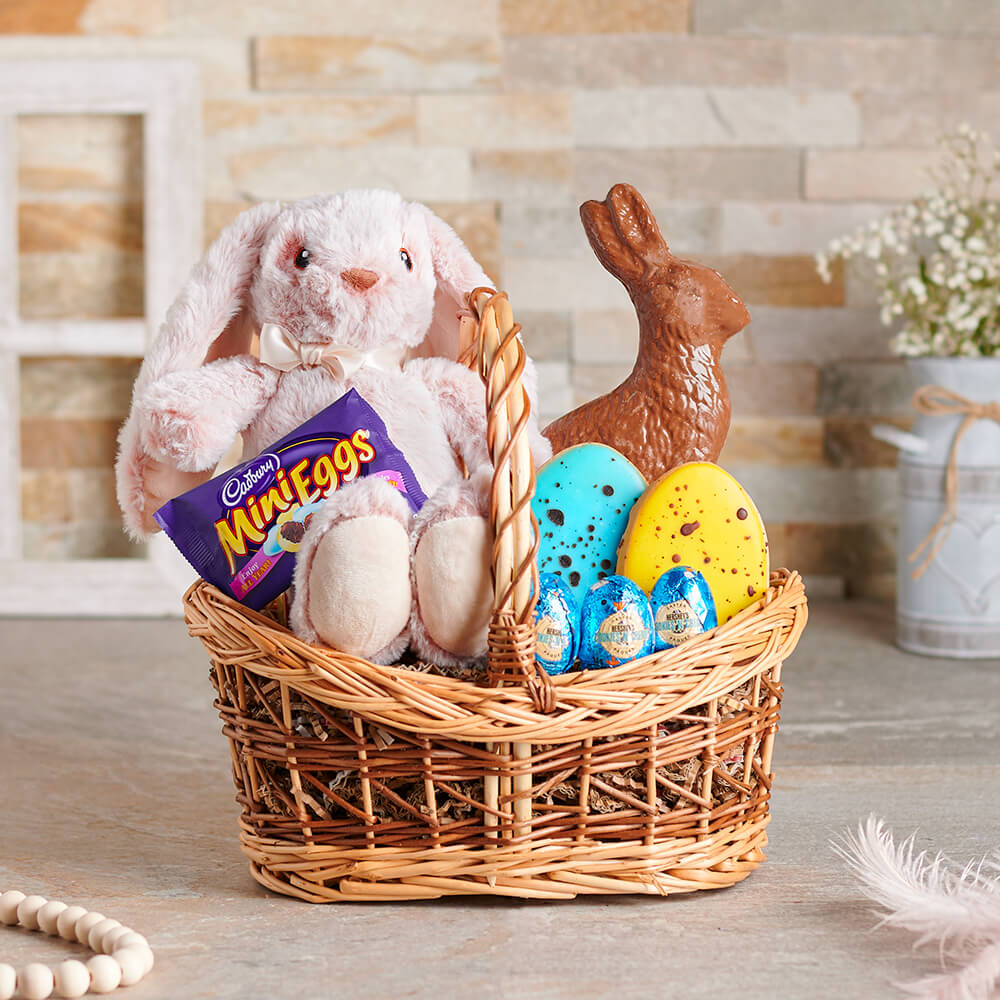 Plush Bunny and Chocolates Gift Basket – how the gift is presented