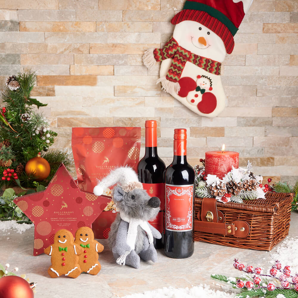 Christmas Festive Wine Gift Basket – how the gift is presented