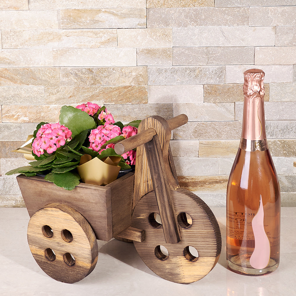 Sparkling Wine Floral Cart – how the gift is presented