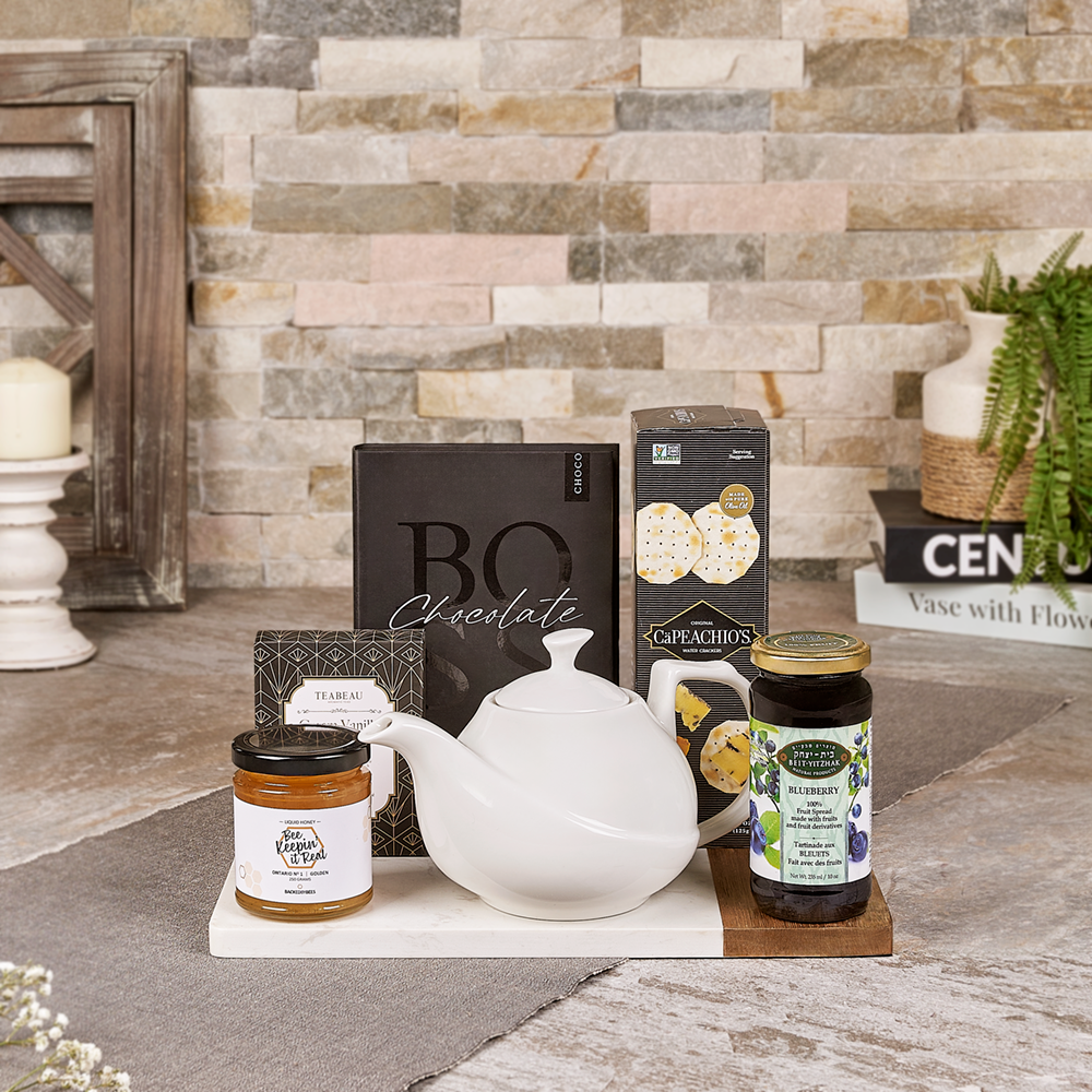 Warm Comforts Hanukkah Tray, tea gift, tea, tea pot gift, tea pot, kosher gift, kosher