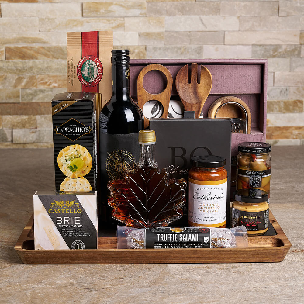 Wine Basket with Antipasto Platter – how the gift is presented