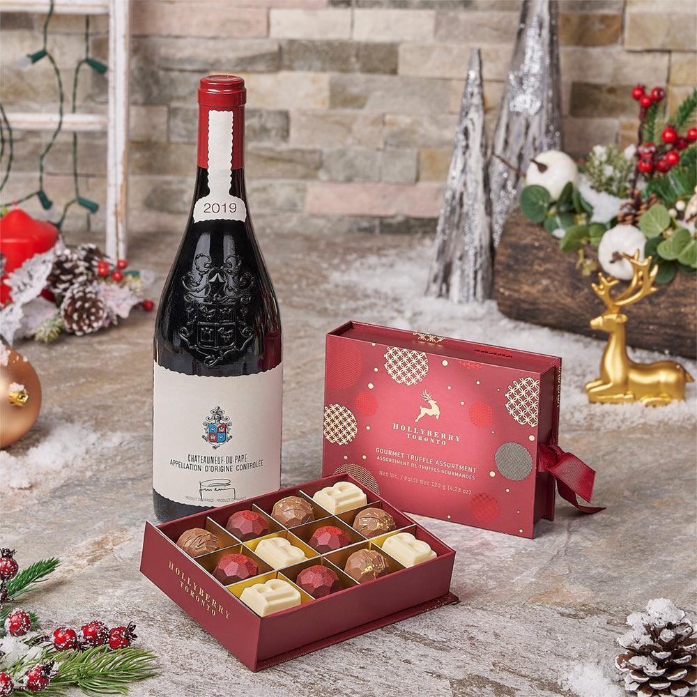 Christmas Red Wine and Hollyberry Chocolate Truffles Gift Set – how the gift is presented