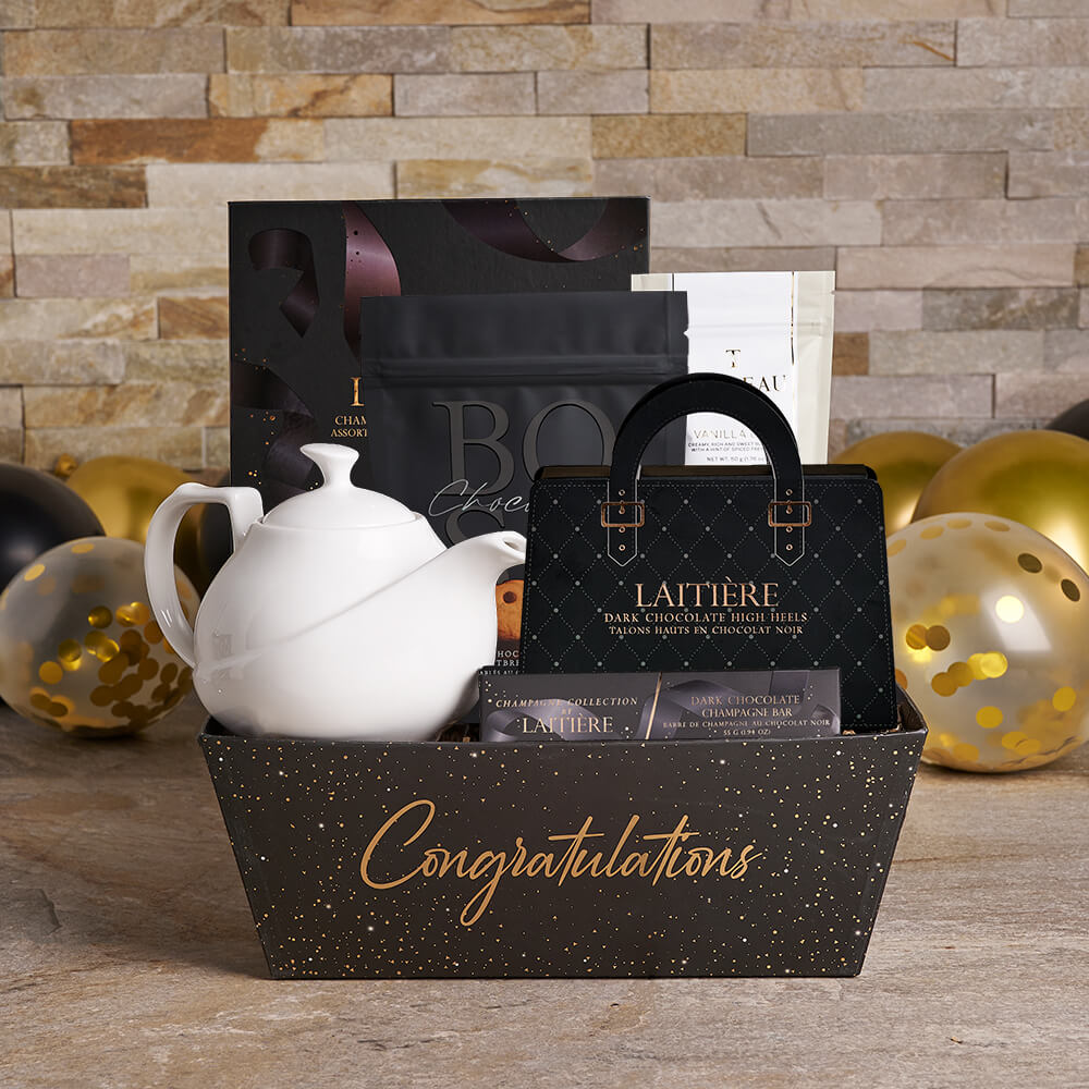 Sophisticated Tea and Chocolate Gift Basket – how the gift is presented
