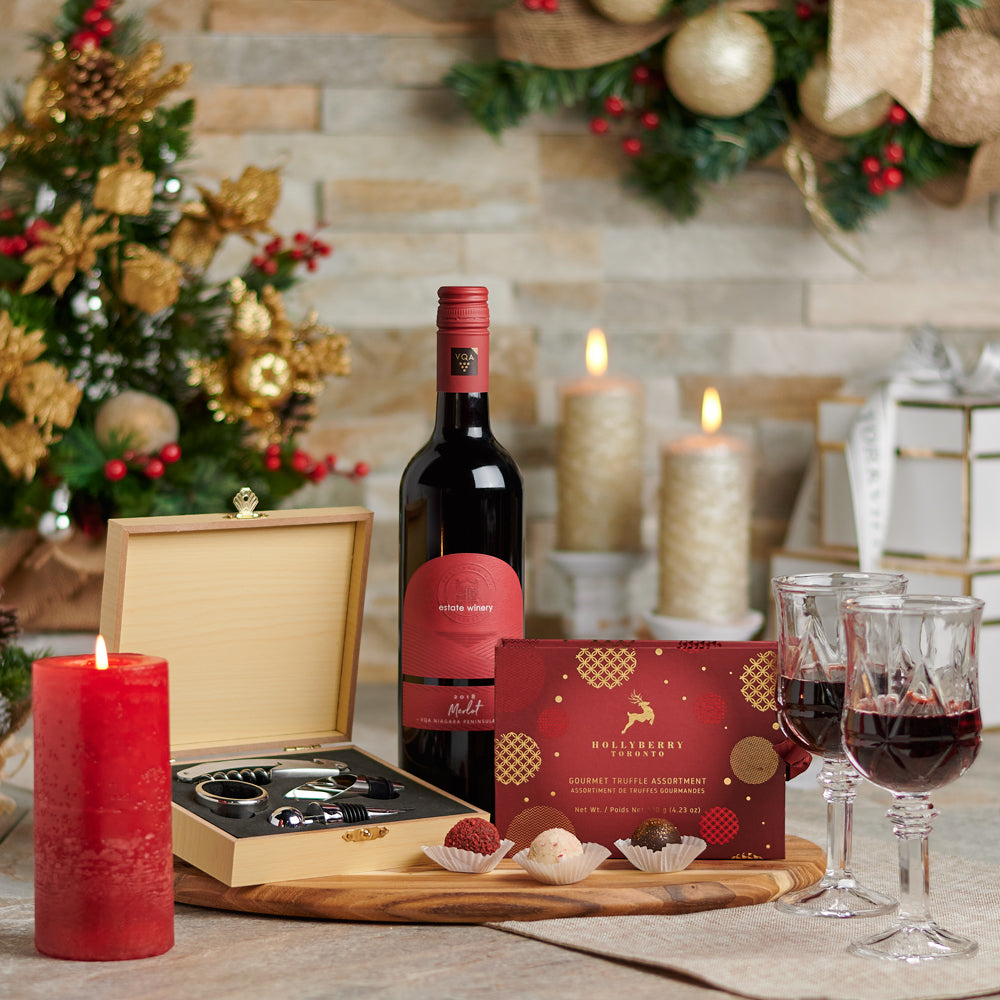 candle, wine, wine gift set, holiday, christmas gift set, wine gift set delivery, delivery wine gift set