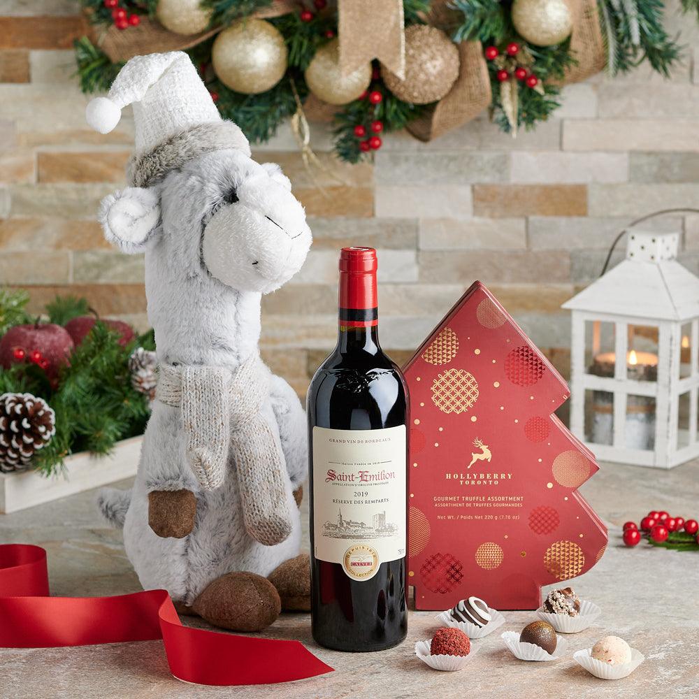 Holiday Wine Gift with Chocolates – how the gift is presented