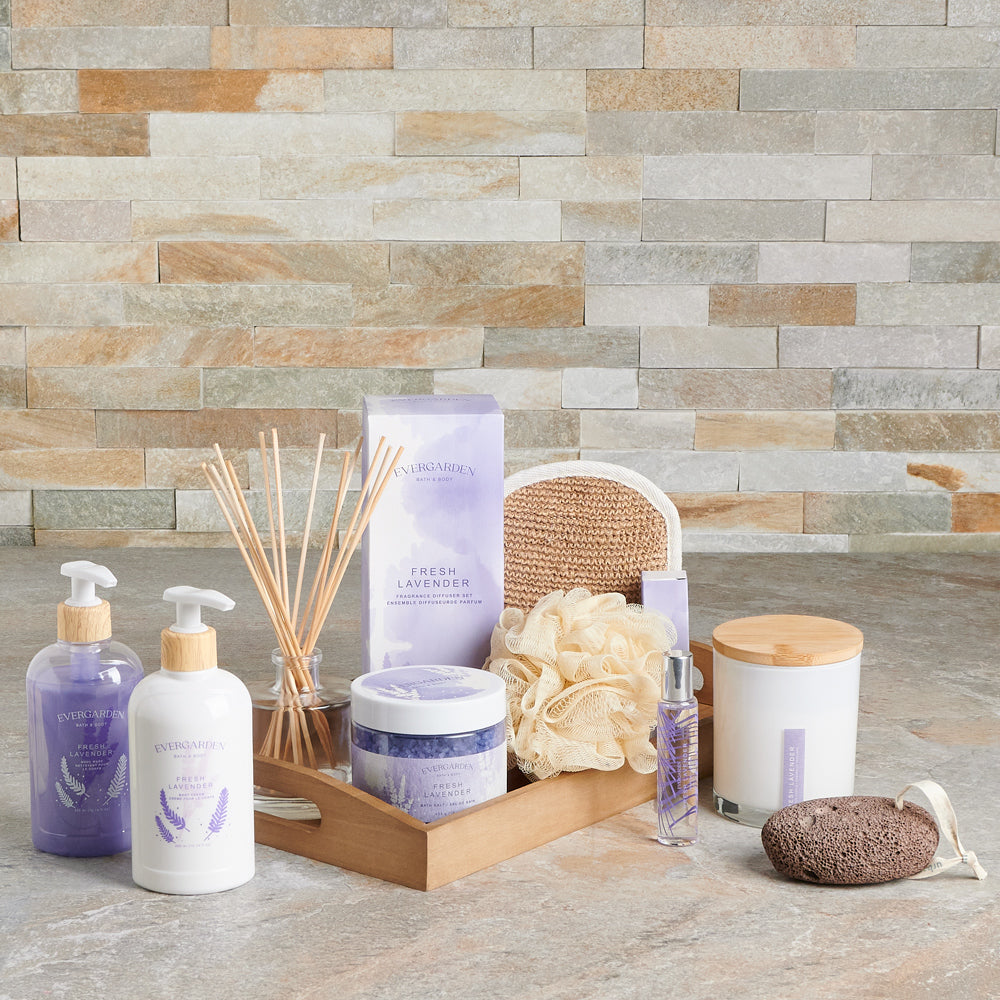 candle, body, diffuser set, spa tray, gift tray, bath and body, Spa, lavender, lavender gift tray delivery, delivery lavender gift tray