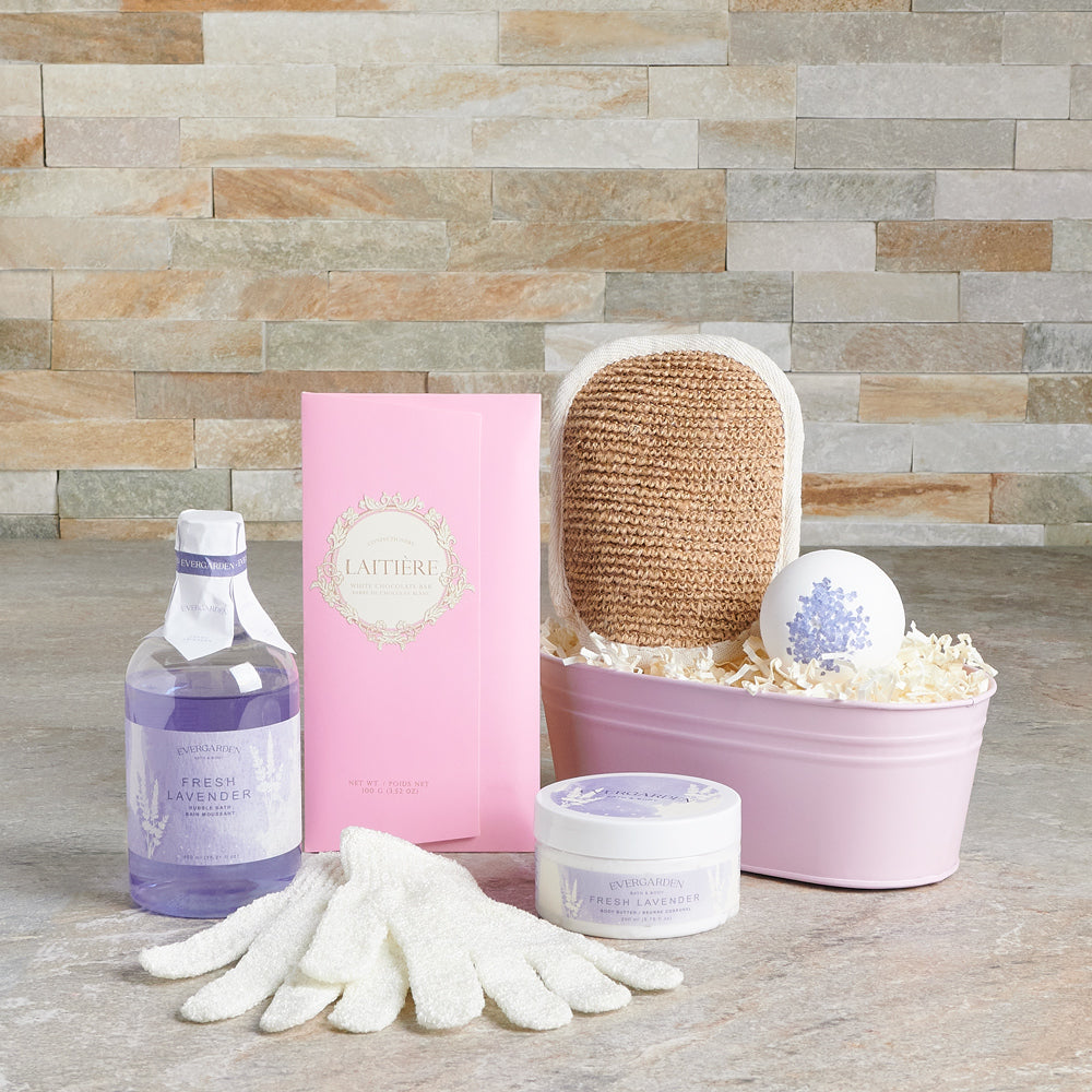 Rosy Blush Spa Gift Set, lavender, chocolate, bath and body, spa gift set, bath and body gift set delivery, delivery bath and body gift set, spa gift set