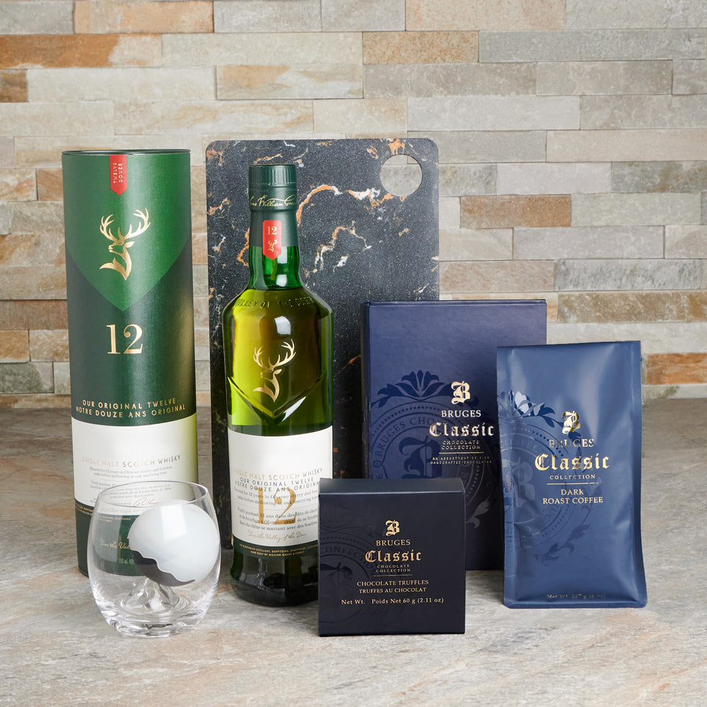 Whiskey Chocolate and Coffee Basket – how the gift is presented