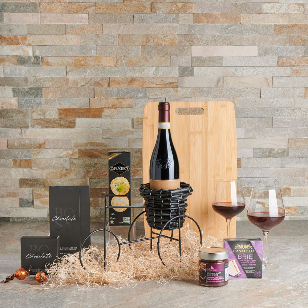 Wine and Cheese Bicycle Basket – how the gift is presented