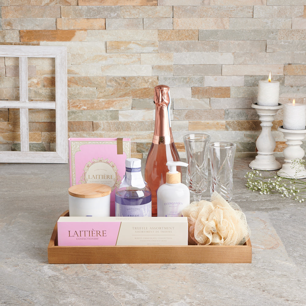 Natural Radiance Spa &amp; Champagne Gift Set, champagne gift baskets, spa gift baskets, spa gifts, gift baskets