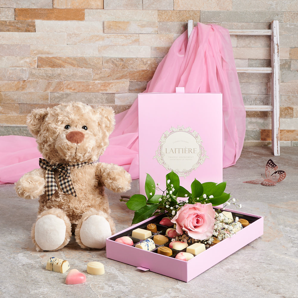 Mother’s Day Chocolate &amp; Bear Gift Set, champagne gift baskets, Mother’s Day gift baskets, gift baskets, mother's day, mother's day gift