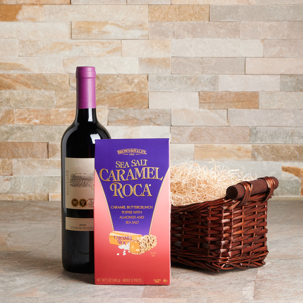Chocolate &amp; Wine Kosher Gift Basket, wine, basket, caramel roca, wine gift basket, kosher gift basket