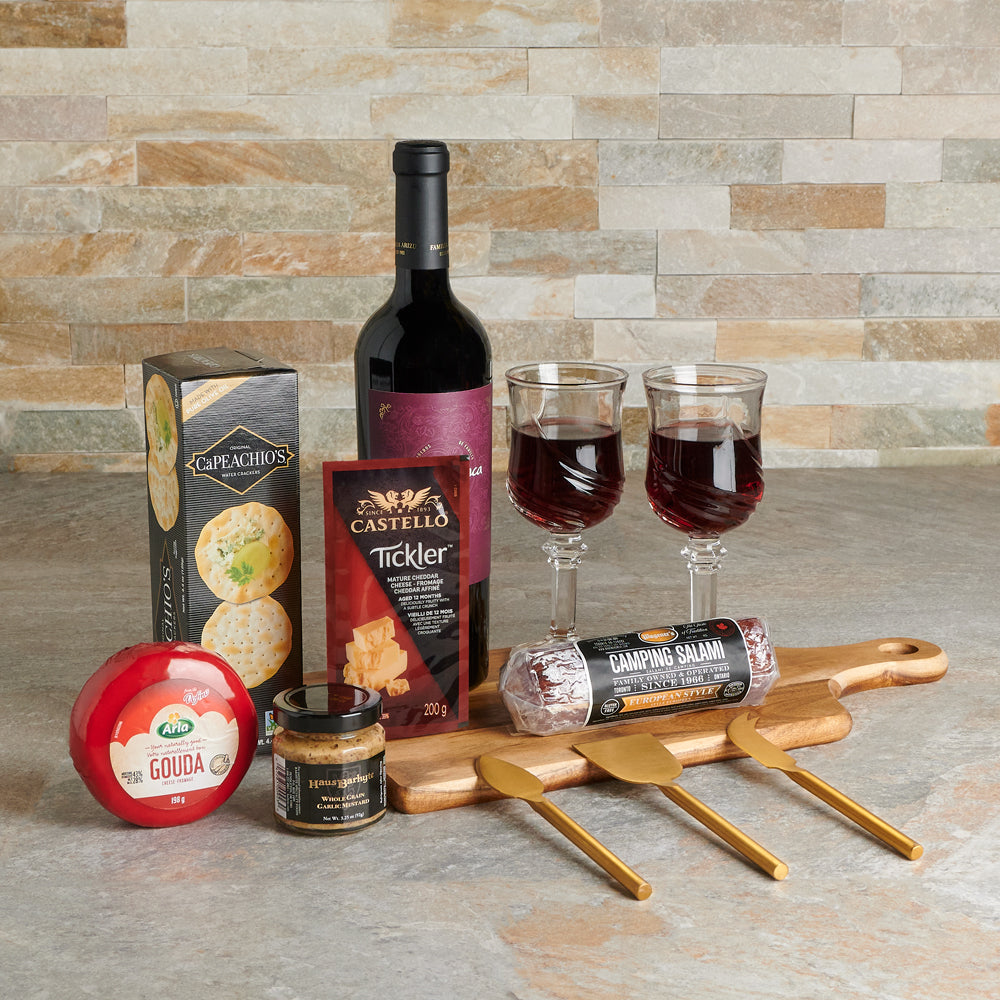 Salami &amp; Cheese Combo Wine Gift Set, wine gift, wine, gourmet gift, gourmet, cheeseboard gift, cheeseboard, cheese gift, cheese