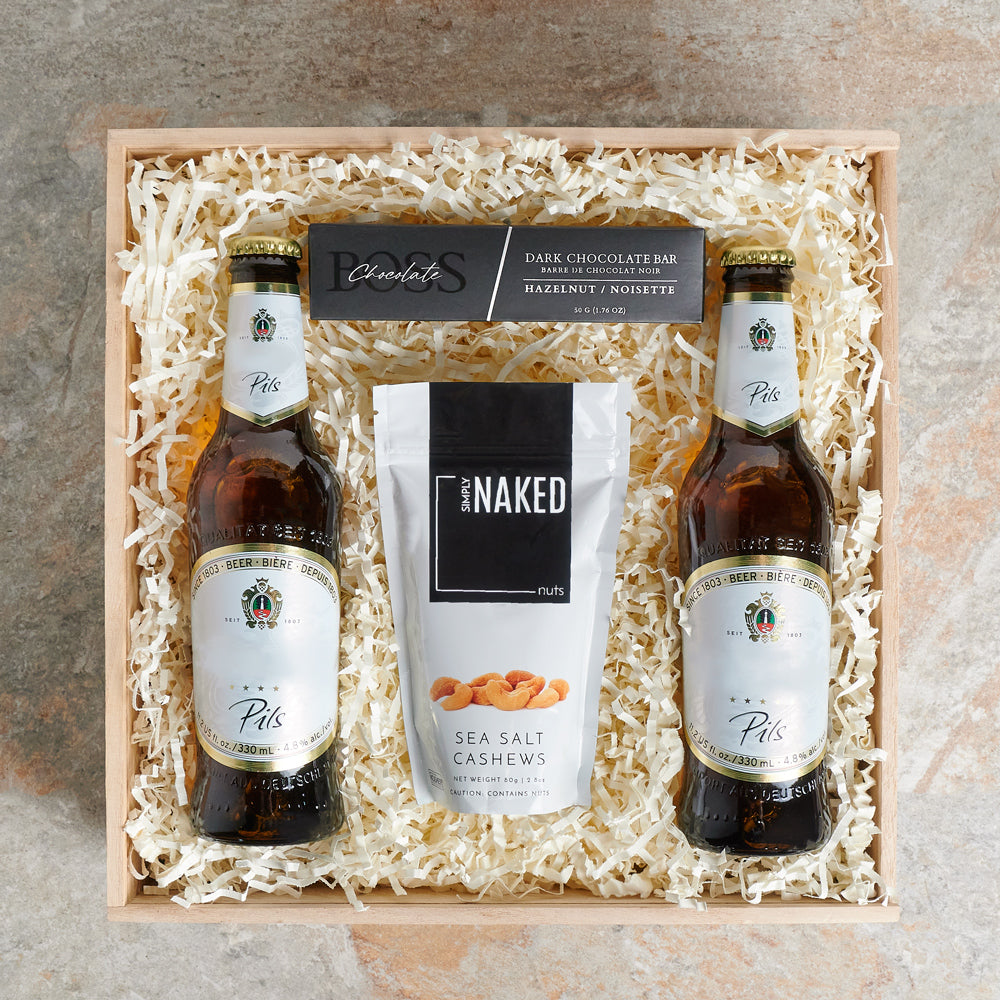 Kick Back Beer &amp; Nuts Gift Box, beer gift, beer, gourmet gift, gourmet, chocolate gift, chocolate