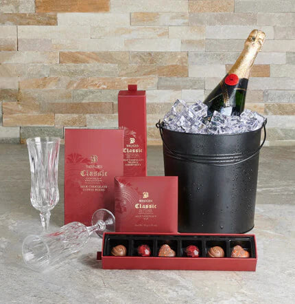 Champagne gift basket prepared for celebration