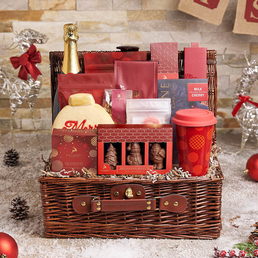 Holiday Confectionery Champagne Delight Gift Basket, christmas gift, christmas, holiday gift, holiday, gourmet gift, gourmet, chocolate gift, chocolate, champagne gift, champagne