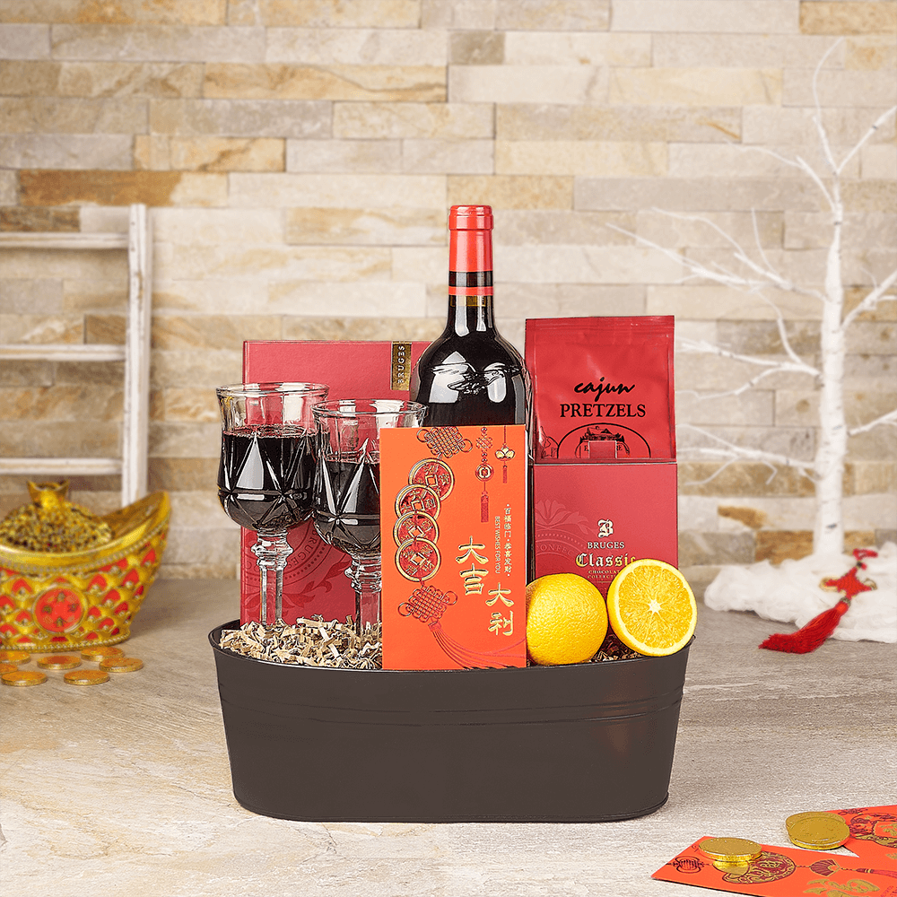 Chinese New Year Wine &amp; Fruit Gift, chinese new year gift, chinese new year, wine gift, wine, lunar new year gift, lunar new year, Canada delivery