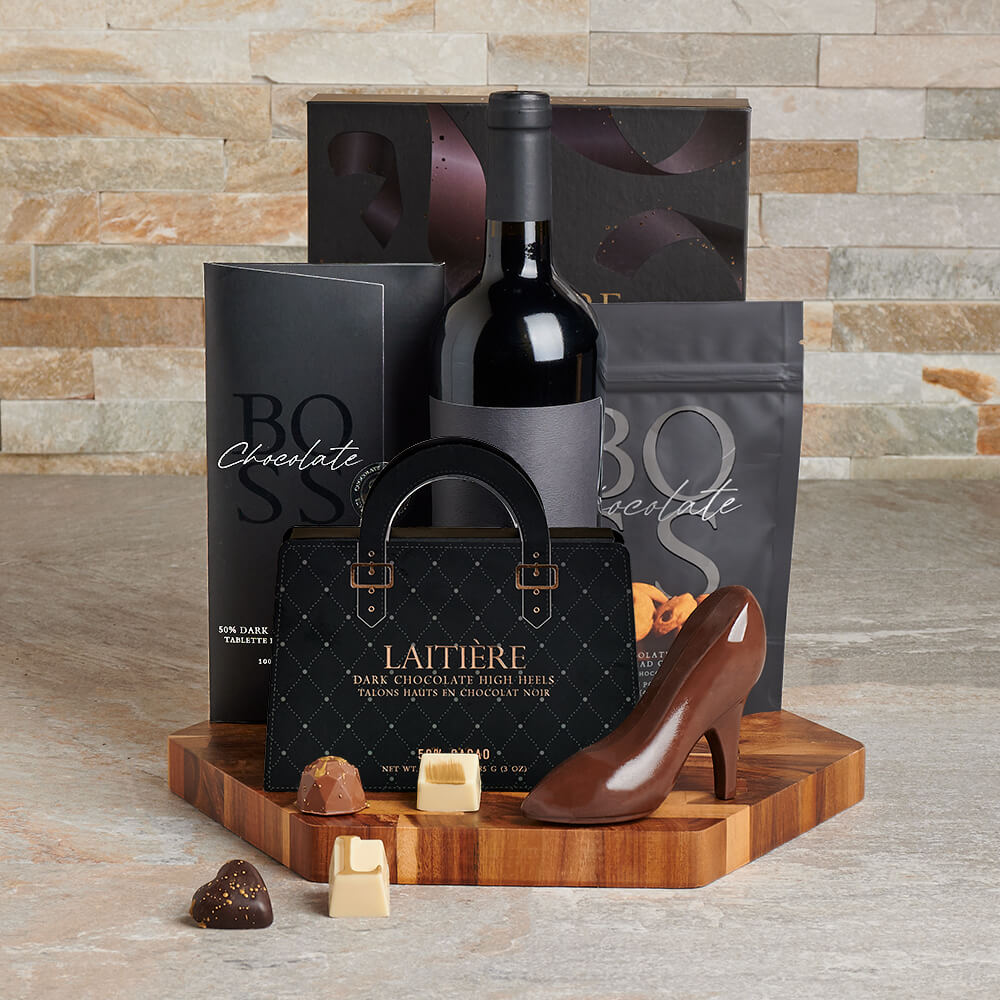 Chocolates &amp; Wine Pair Gift Basket, chocolate gift, chocolate, wine gift, wine, gourmet gift, gourmet