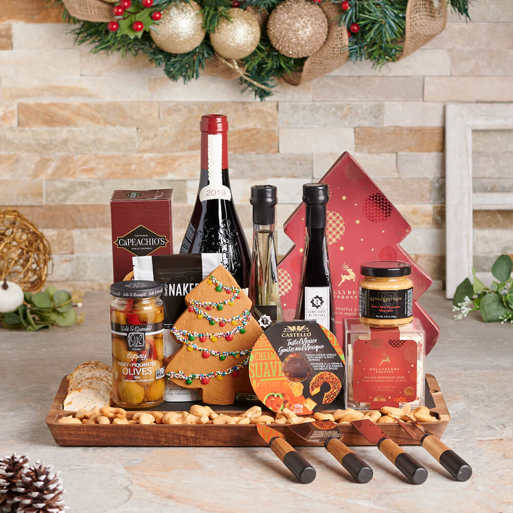 Christmas Bounty &amp; Wine Gift Set, christmas gift, christmas, holiday gift, holiday, wine gift, wine, gourmet gift, gourmet, cheeseboard gift, cheeseboard