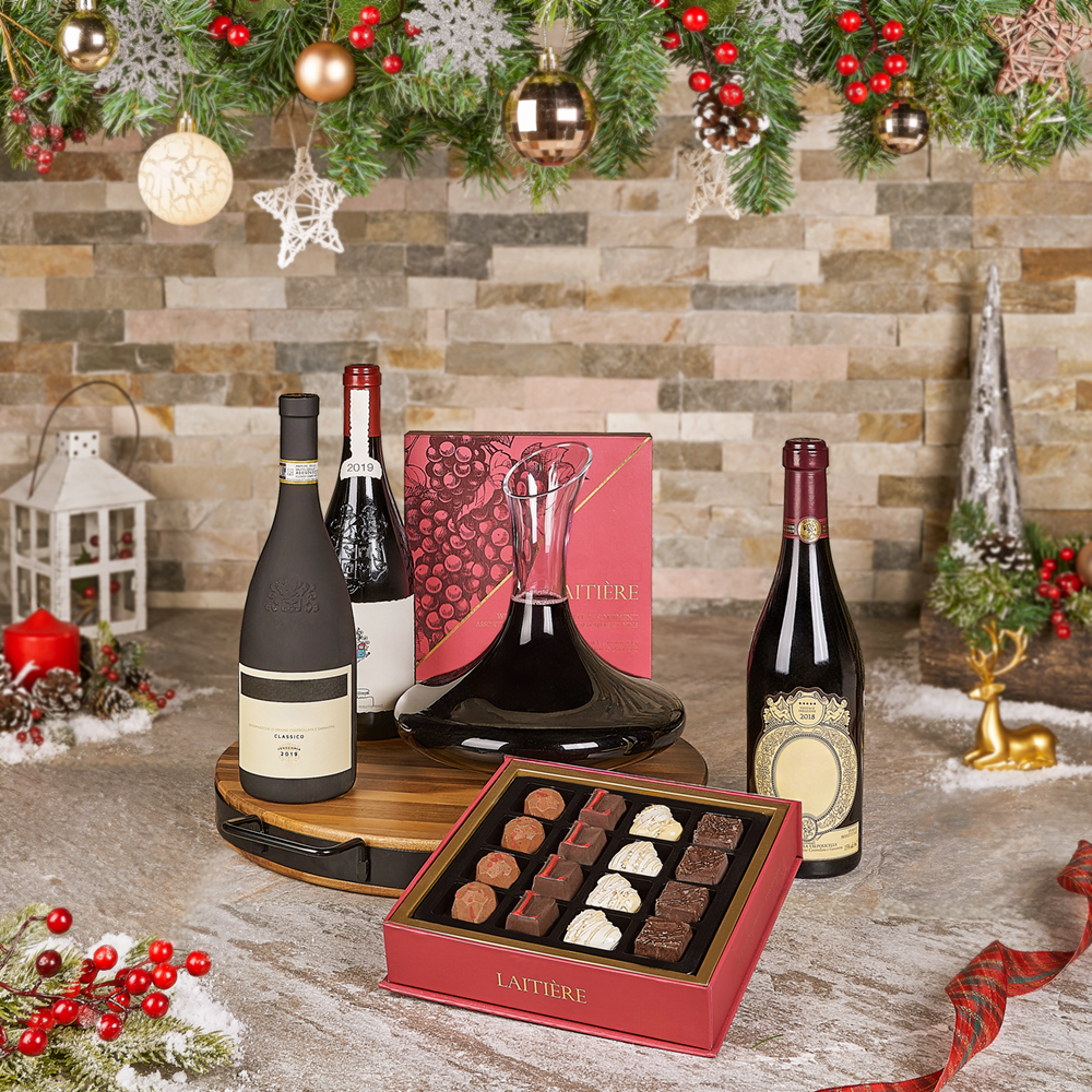 Christmas Premium Vintage Wine &amp; Decanter Gift, wine gift, wine, christmas gift, christmas, holiday gift, holiday, chocolate gift, chocolate, decanter gift, decanter, Canada delivery