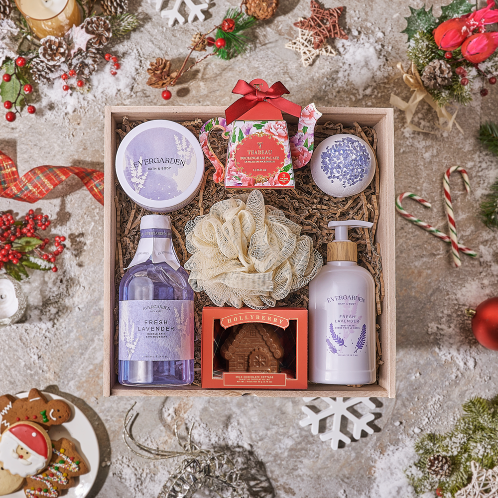 Christmas Tea &amp; Bath Gift Box, christmas gift, christmas, chocolate gift, chocolate, tea gift, tea, spa gift, spa, Canada delivery