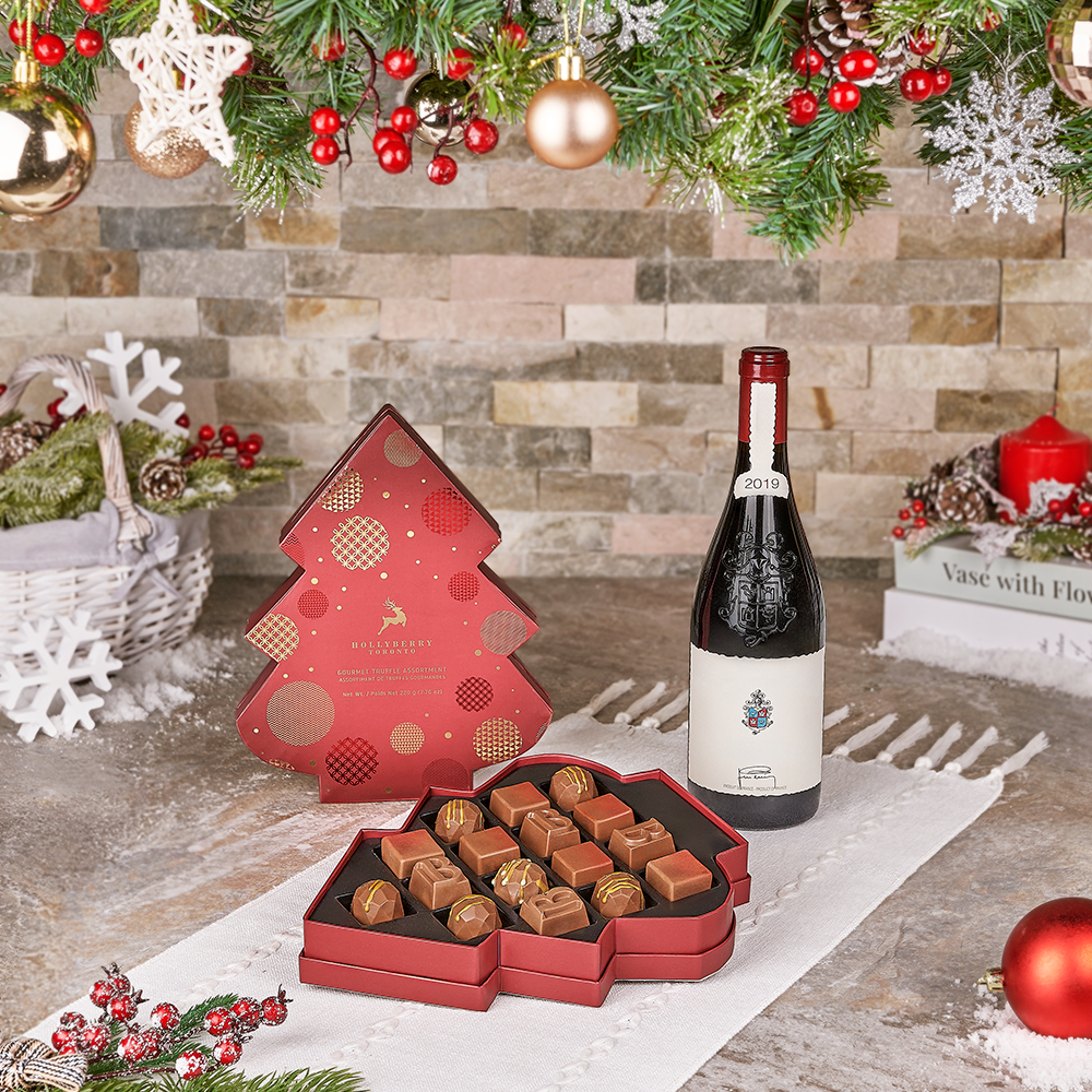 Christmas Wine &amp; Chocolate Tree Gift Set, wine gift, wine, christmas gift, christmas, chocolate gift, chocolate