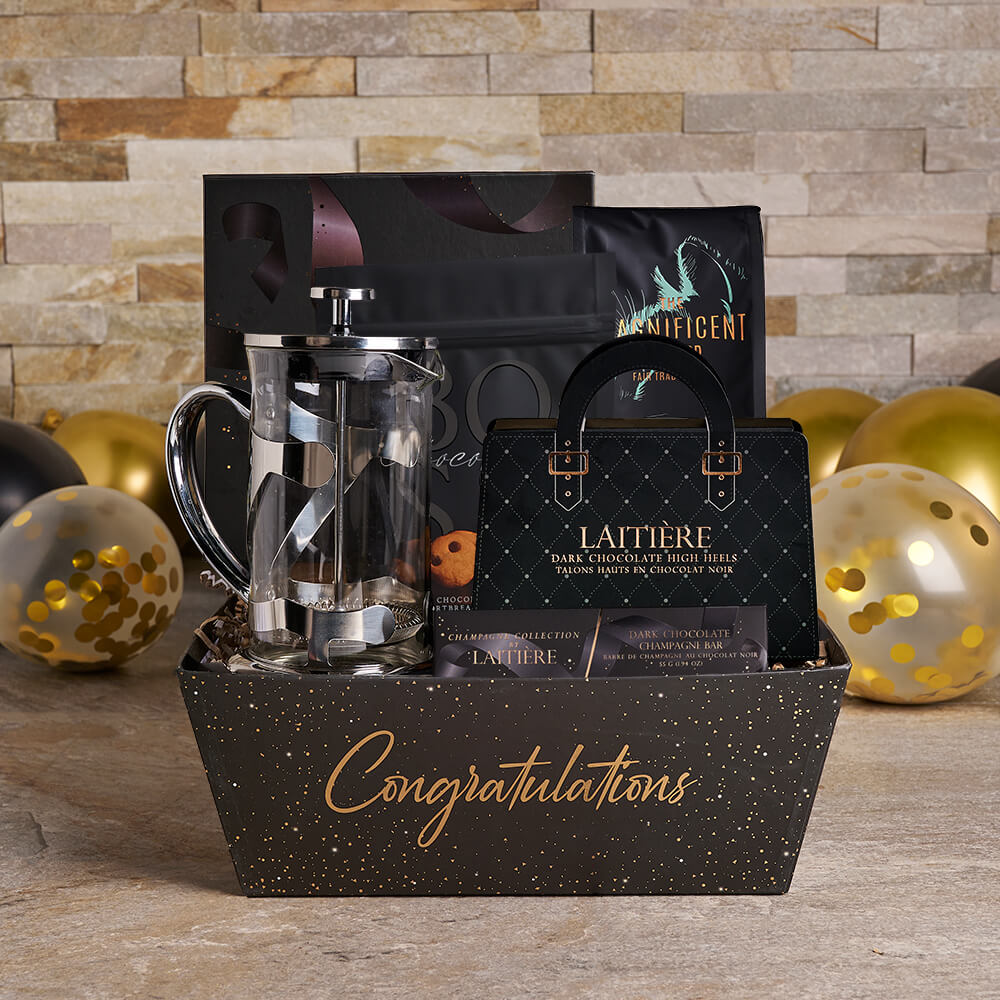 Coffee &amp; Snacks Graduation Gift Basket, graduation gift, graduation, chocolate gift, chocolate, coffee gift, coffee, gourmet gift, gourmet