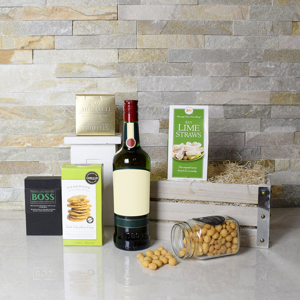 St. Patrick's Day Liquor & Snack Basket, liquor gift baskets, gourmet gift baskets, St. Patrick's Day gift baskets