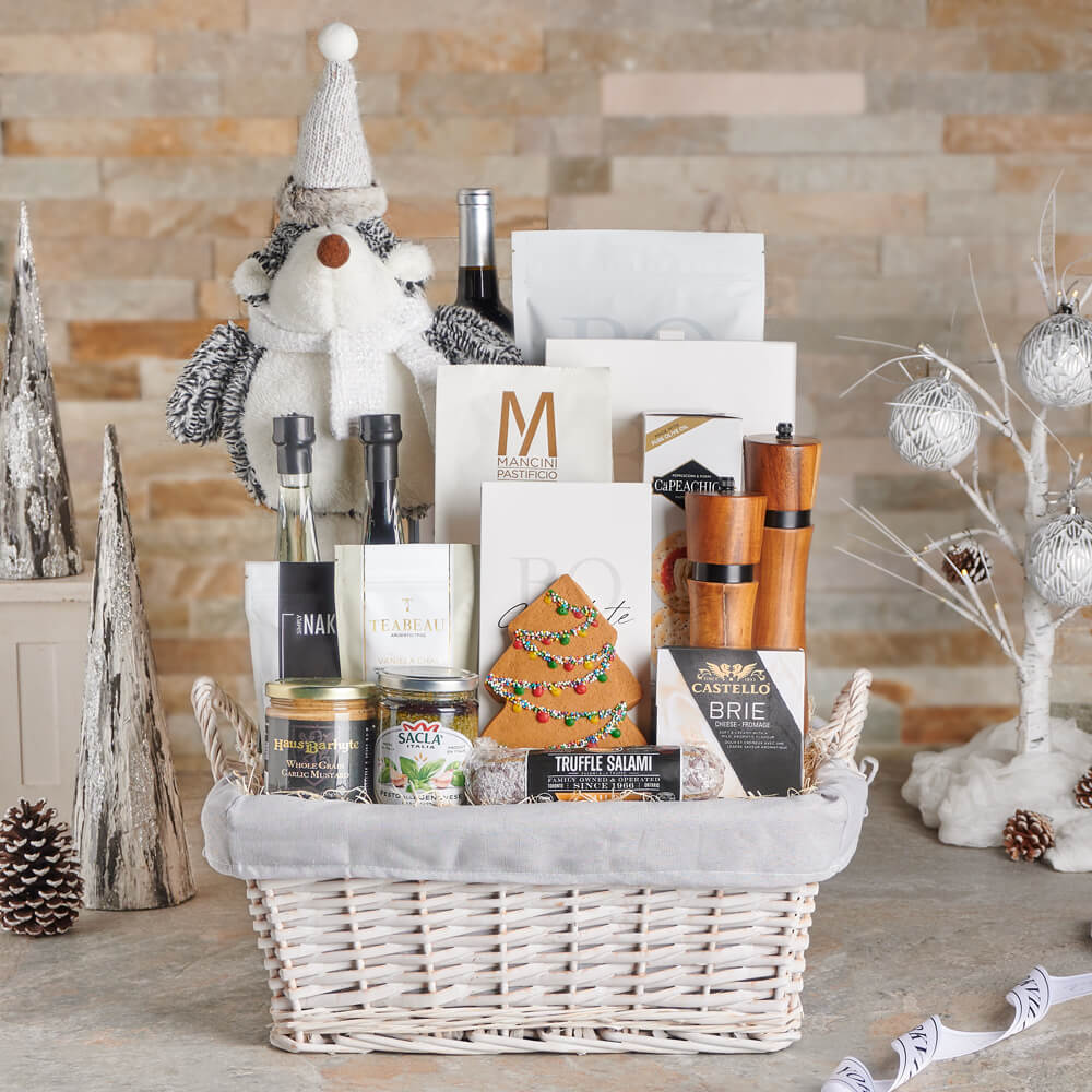 Decadent Holiday Wine &amp; Snacks Basket, christmas gift, christmas, holiday gift, holiday, gourmet gift, gourmet, wine gift, wine, chocolate gift, chocolate