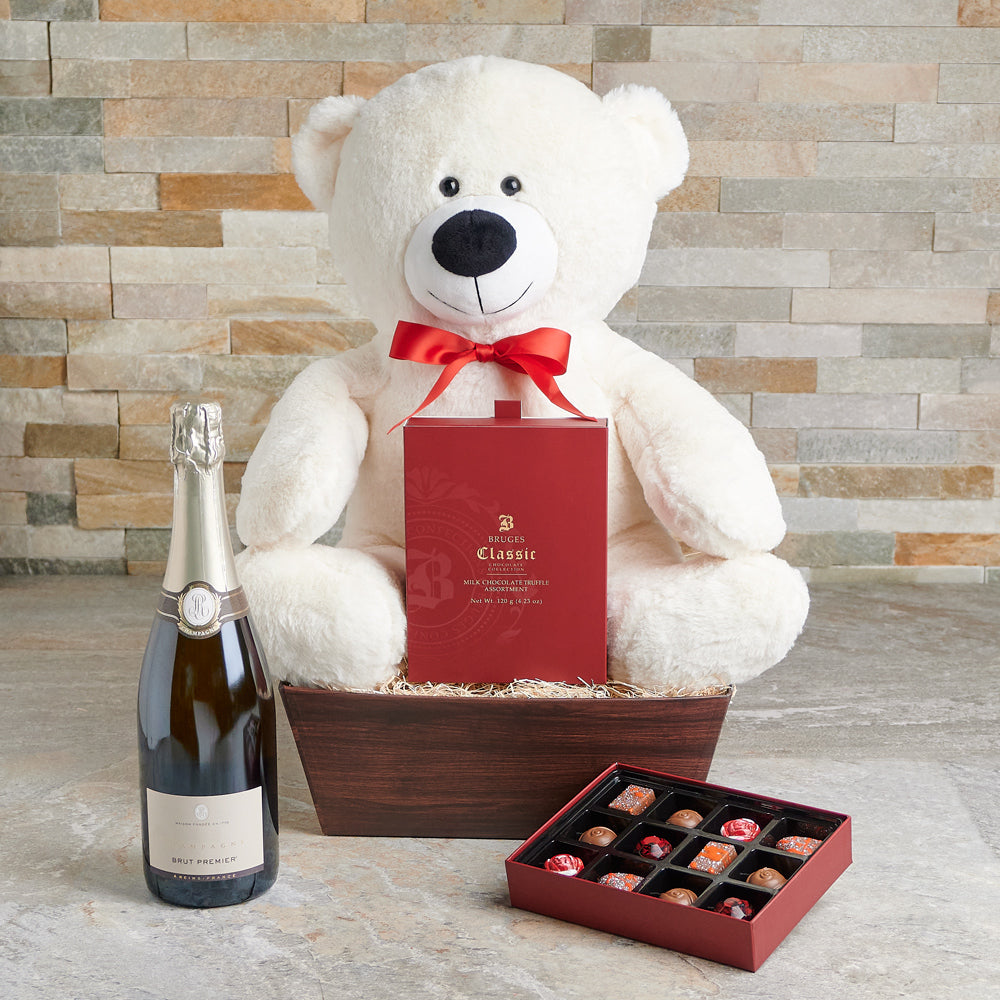 Charming Chocolate &amp; Bear Gift Set With Champagne, Valentine's Day gifts, chocolate gifts, sparkling wine gifts